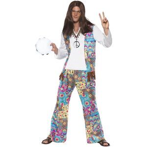 Smiffys Unisex Adult Groovy Hippie Costume Set / Multicolored